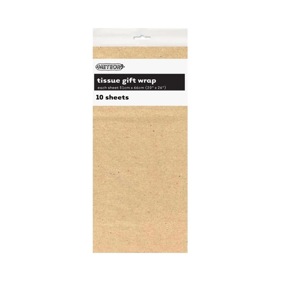 10pk Kraft Tissue Gift Wrap Sheets 51x66cm