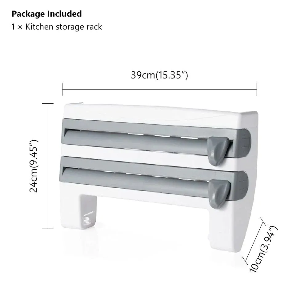 4 In 1 Plastic Wrap Dispenser - Home Kitchen ABS Foil Film Wrap Tissue Paper Kitchen Roll Holder Dispenser