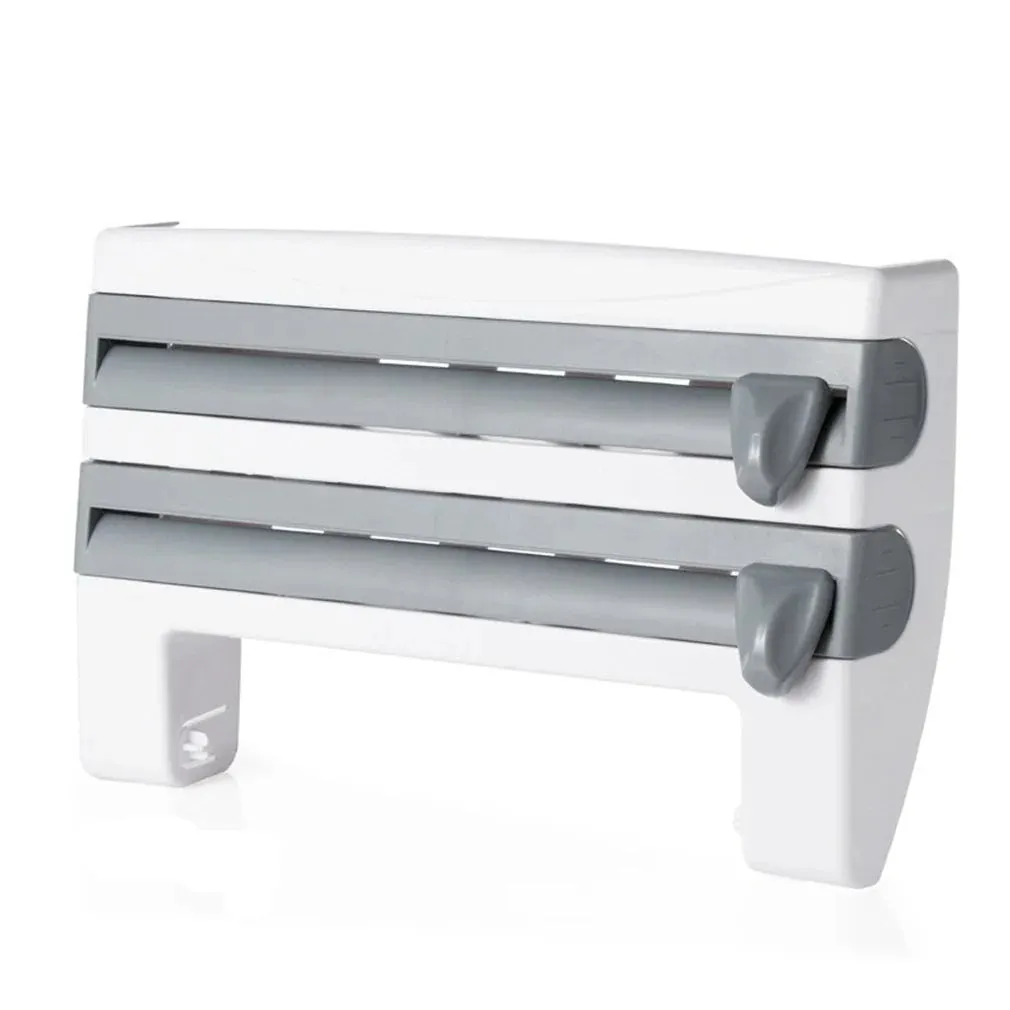 4 In 1 Plastic Wrap Dispenser - Home Kitchen ABS Foil Film Wrap Tissue Paper Kitchen Roll Holder Dispenser