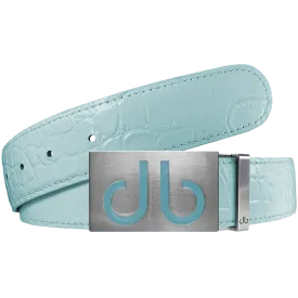 Aqua Crocodile Textured Leather Belt with Buckle