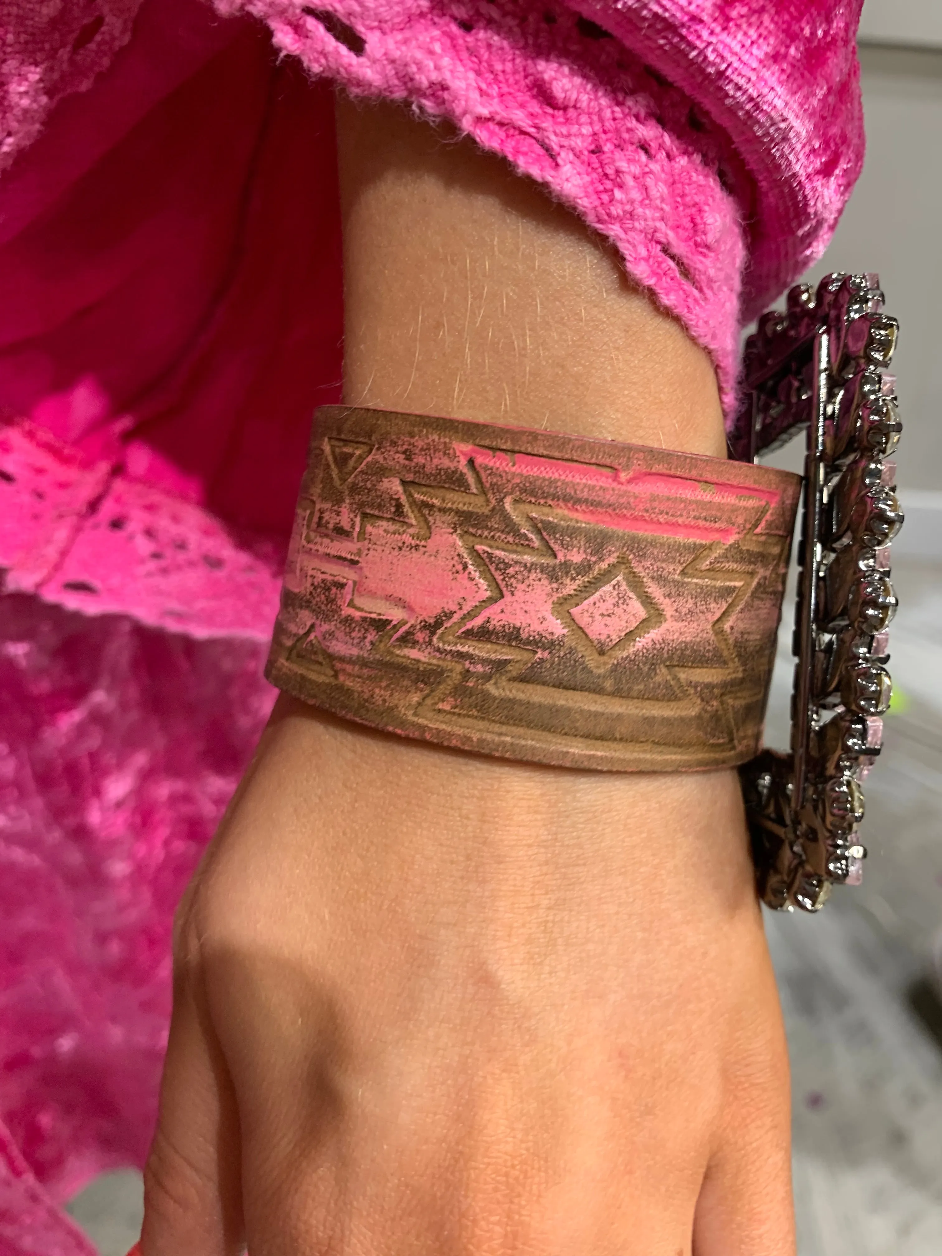 Aztec A Rare Bird Crystal Leather Cuff - Pink