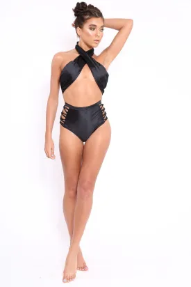 Black Cross Over High Waisted Bikini - Verona