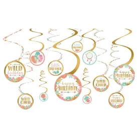 Boho Birthday Girl Spiral Decoration Value Pack 12pk