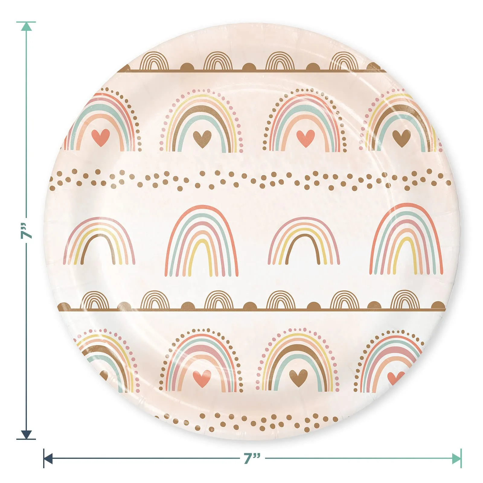 Boho Rainbow Party Paper Dessert Plates, Rainbow Beverage Napkins, and Forks (Serves 16)