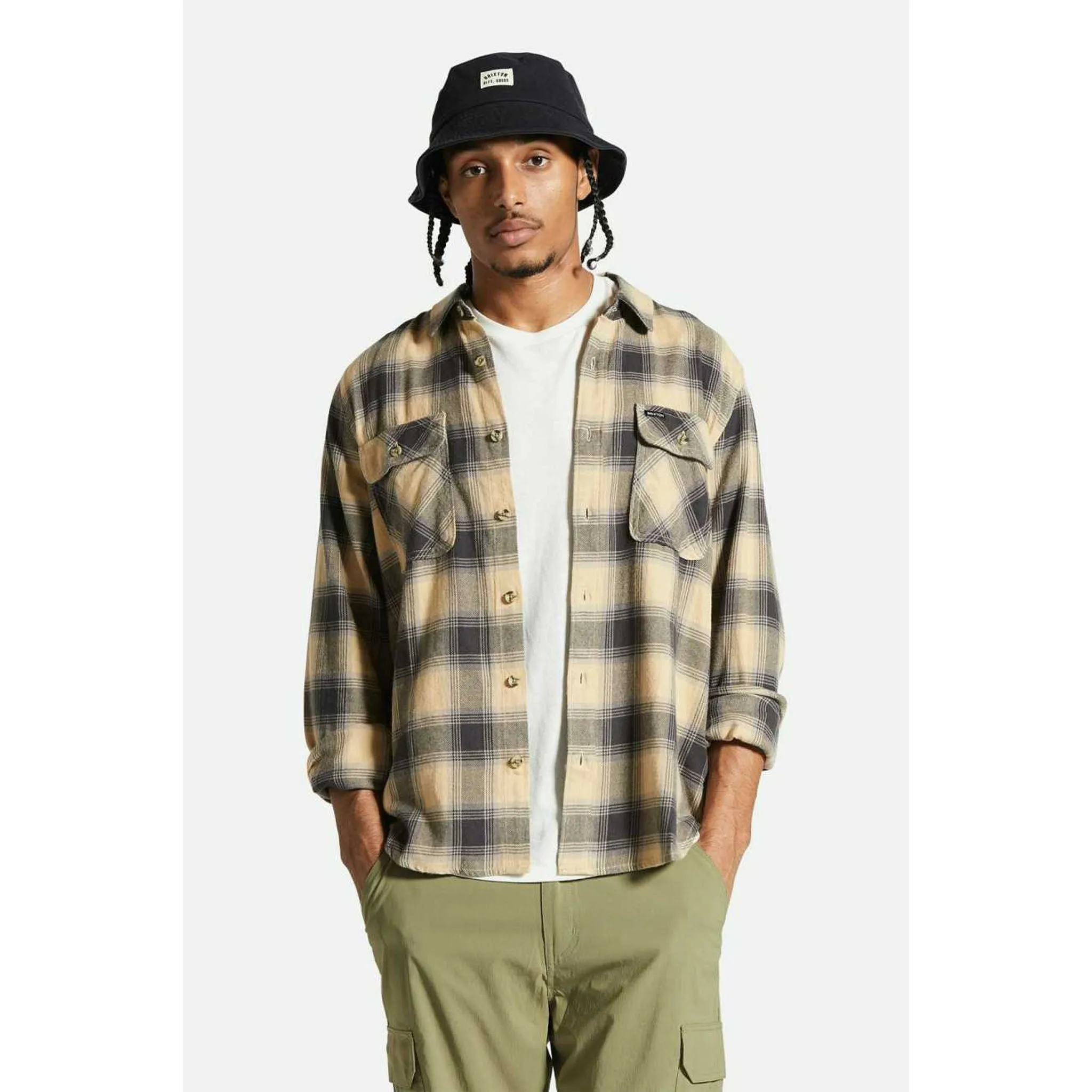Brixton Bowery Men's Light Weight Flannel in Cinder Grey
