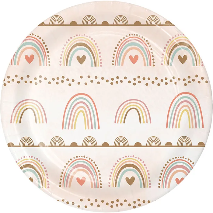 Bulk Boho Rainbow Paper Dessert Plates (96 per Case)