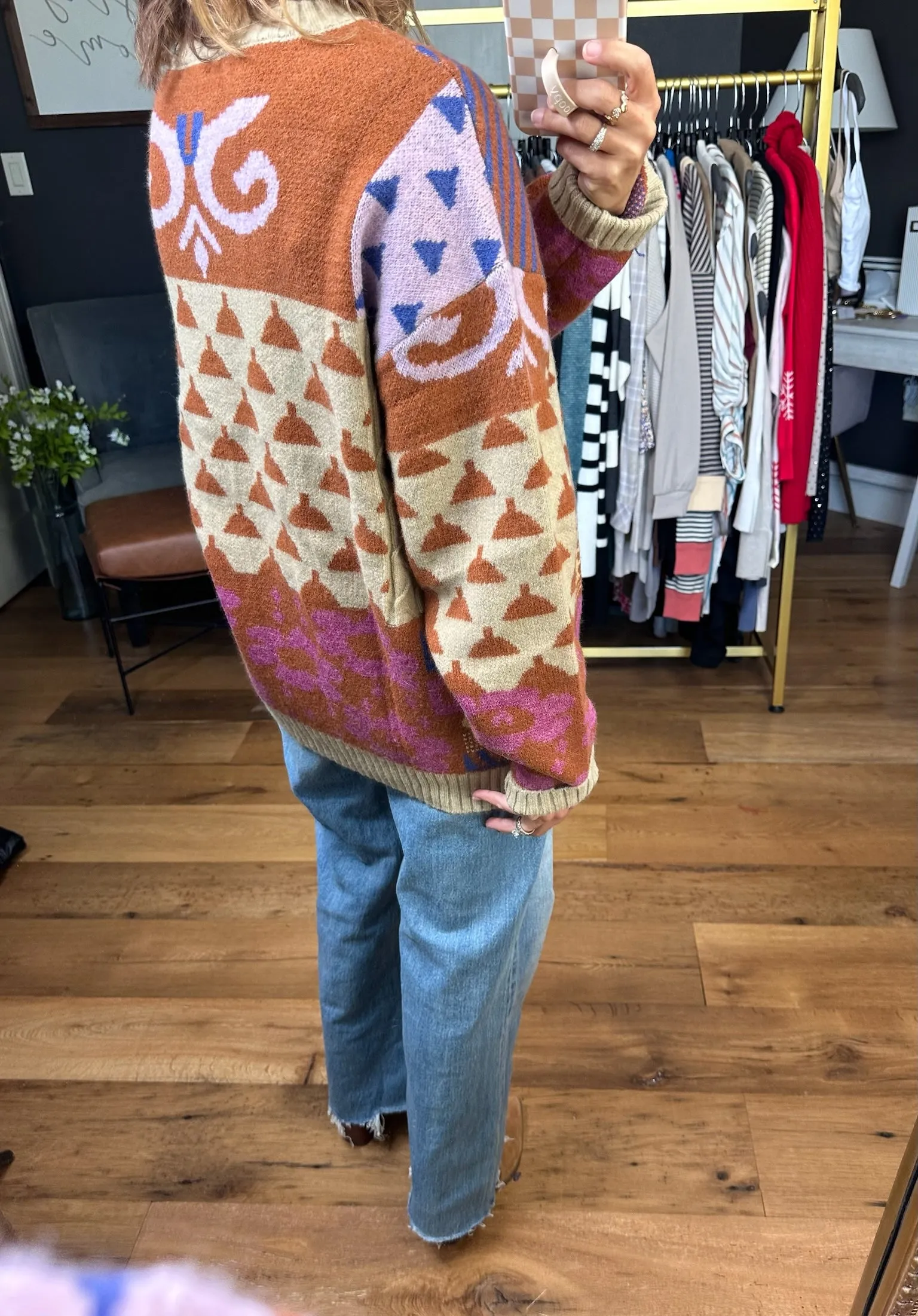 Demonstrated Loyalty Patterned Crew Sweater - Khaki/Mocha