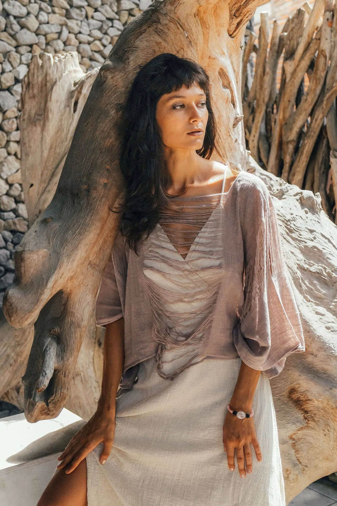 Dry Lavender Hand Loomed Raw Cotton Top