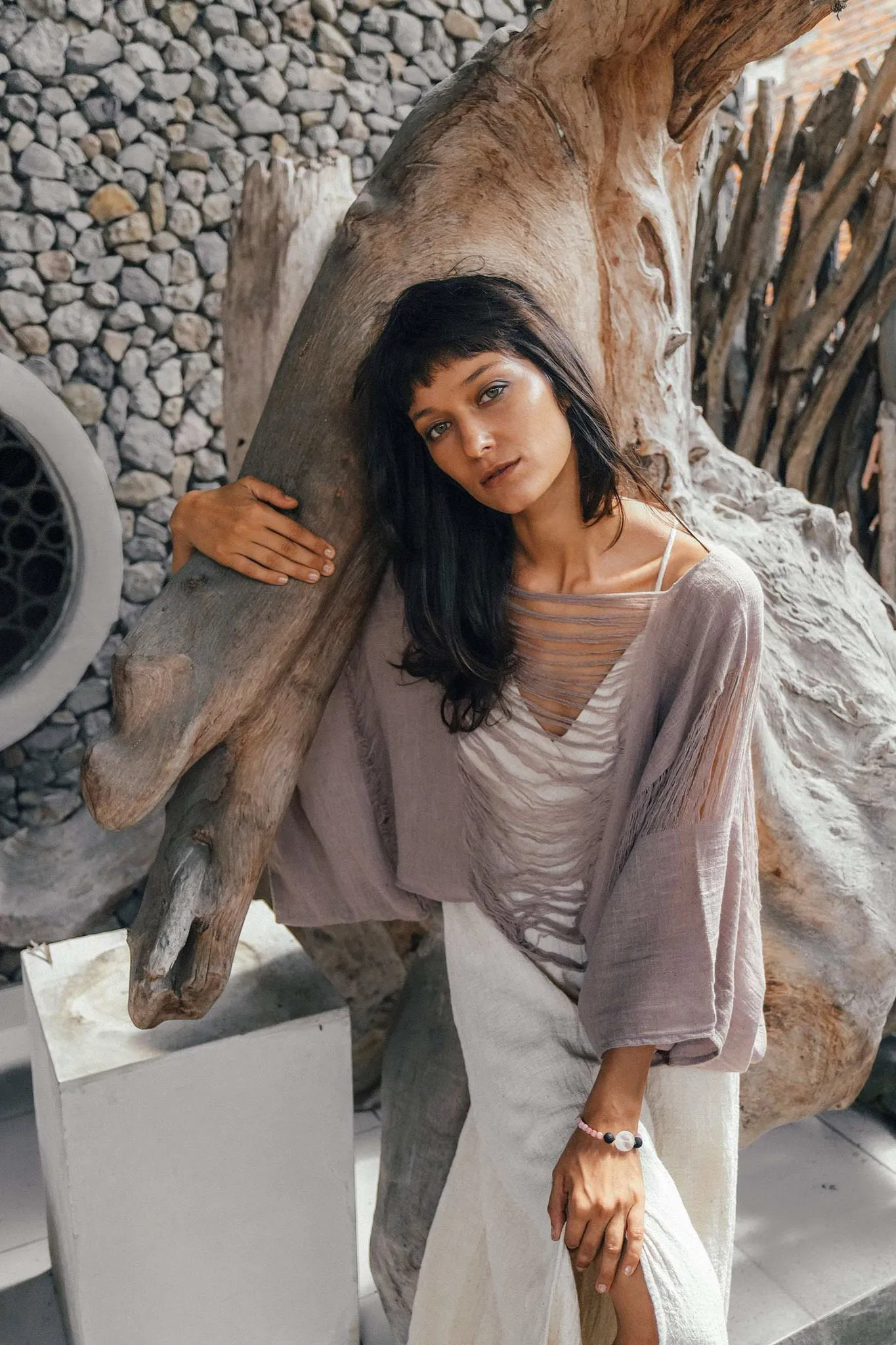 Dry Lavender Hand Loomed Raw Cotton Top