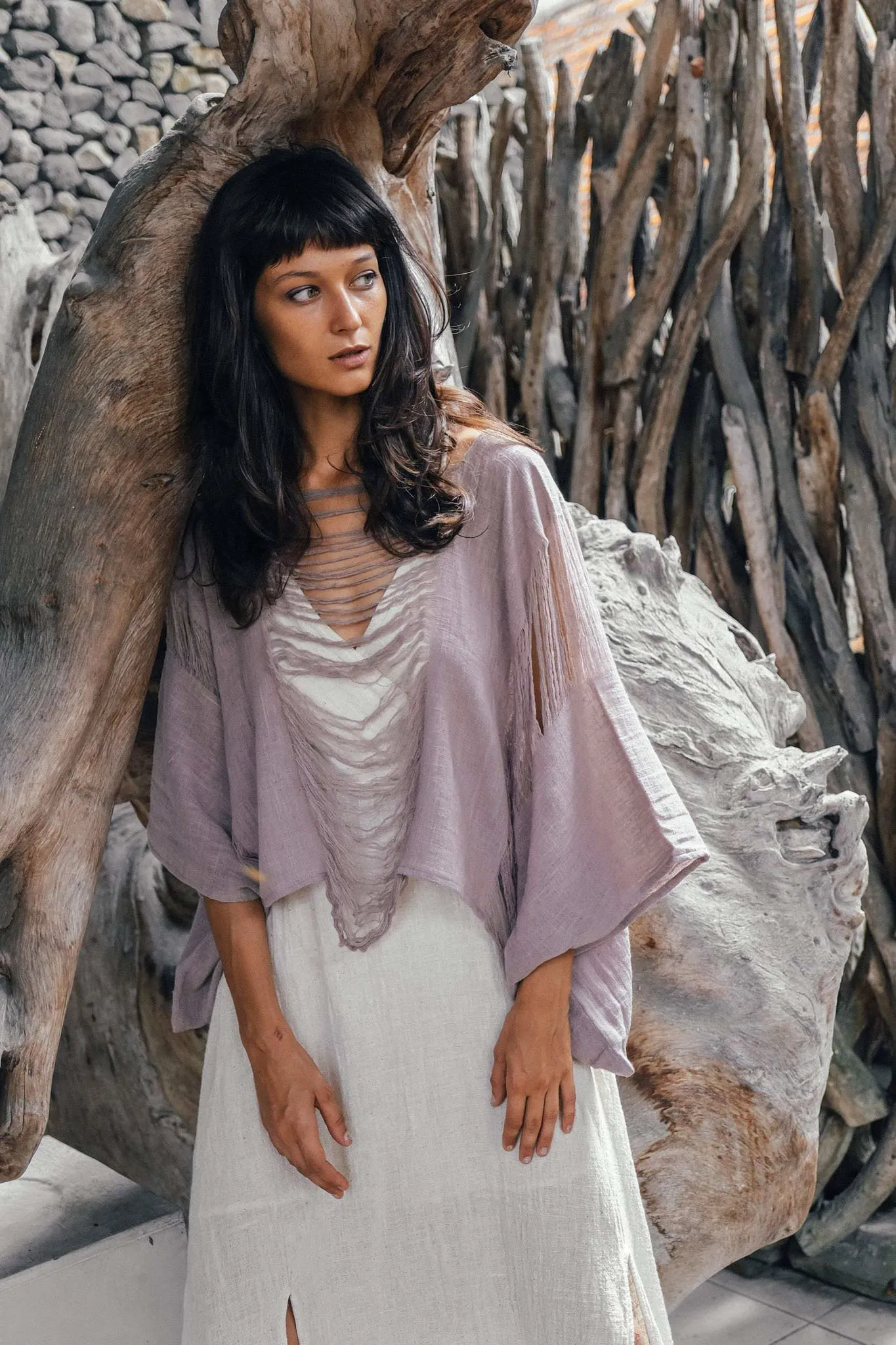 Dry Lavender Hand Loomed Raw Cotton Top