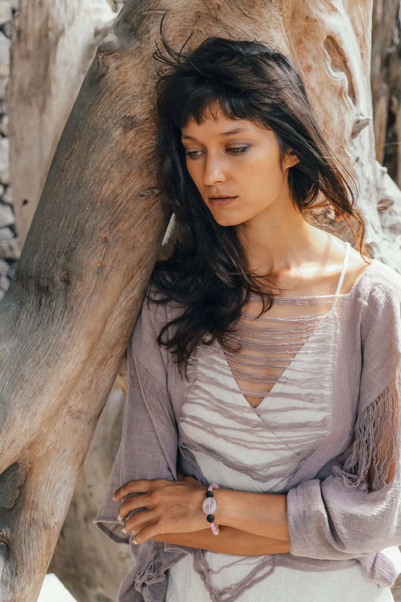 Dry Lavender Hand Loomed Raw Cotton Top
