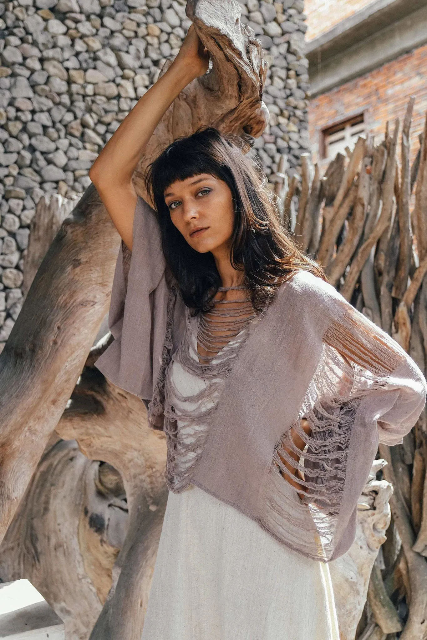Dry Lavender Hand Loomed Raw Cotton Top