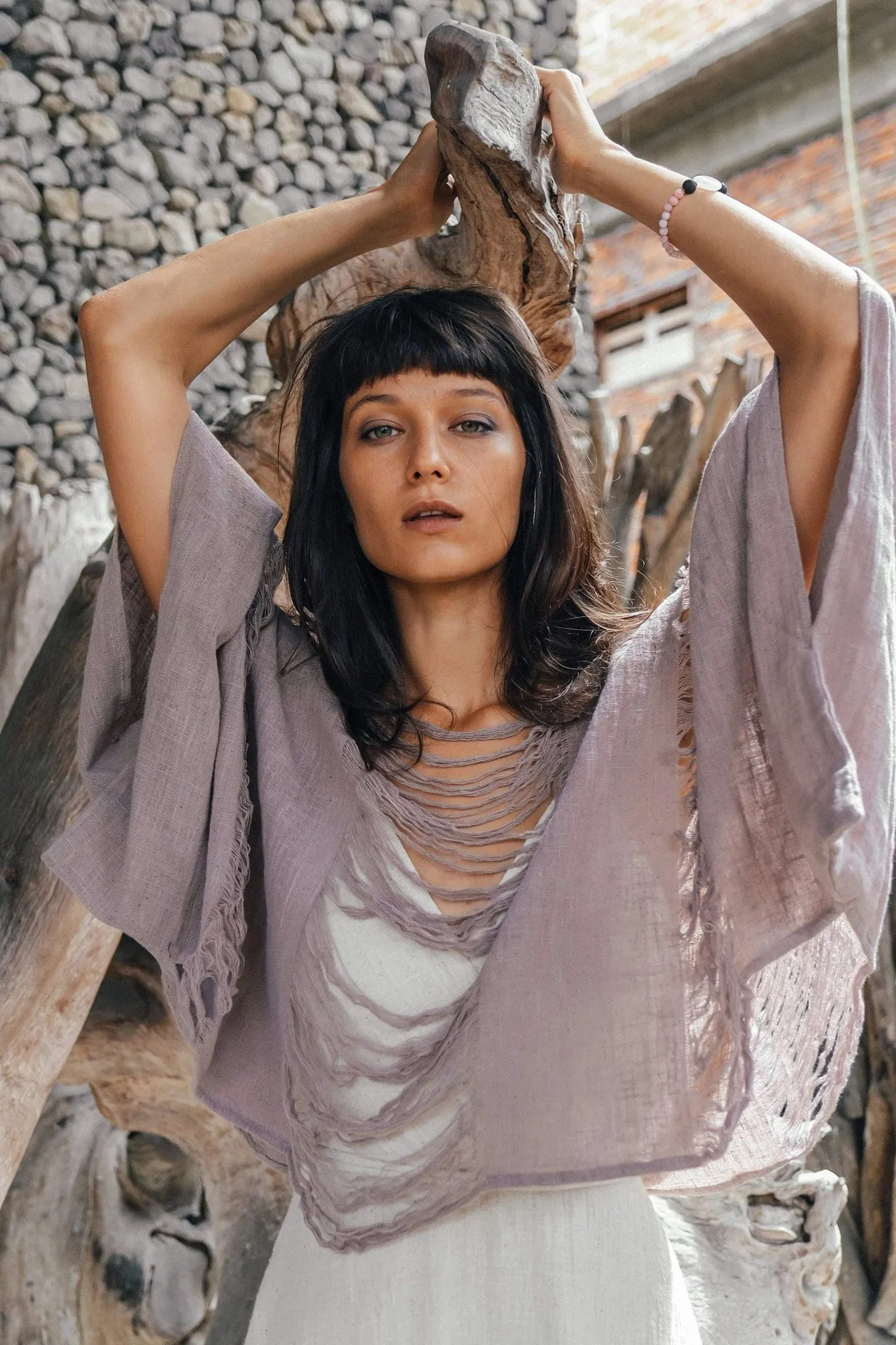 Dry Lavender Hand Loomed Raw Cotton Top