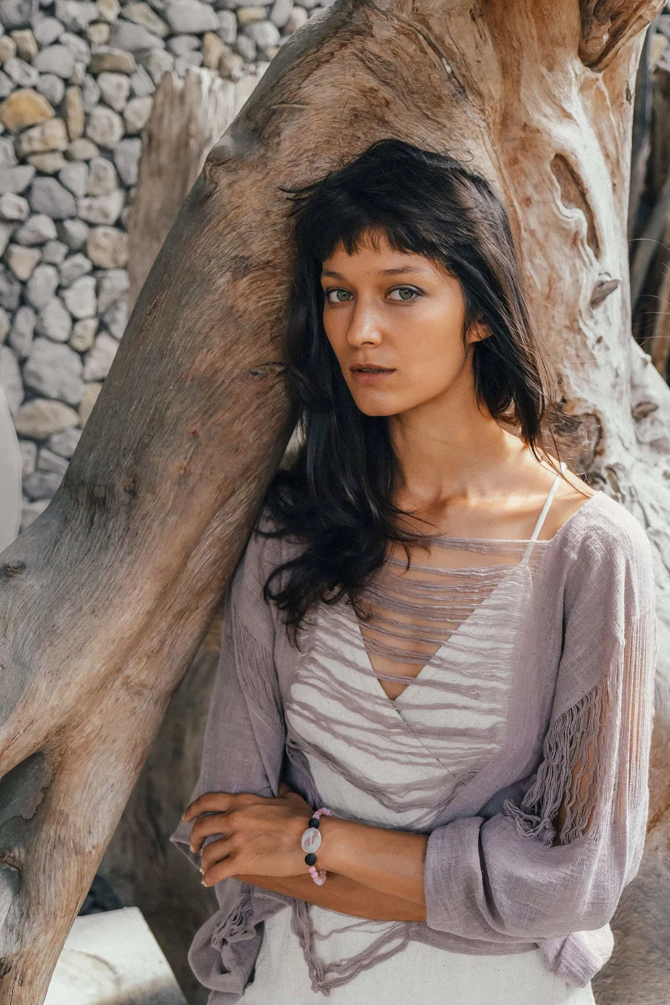 Dry Lavender Hand Loomed Raw Cotton Top