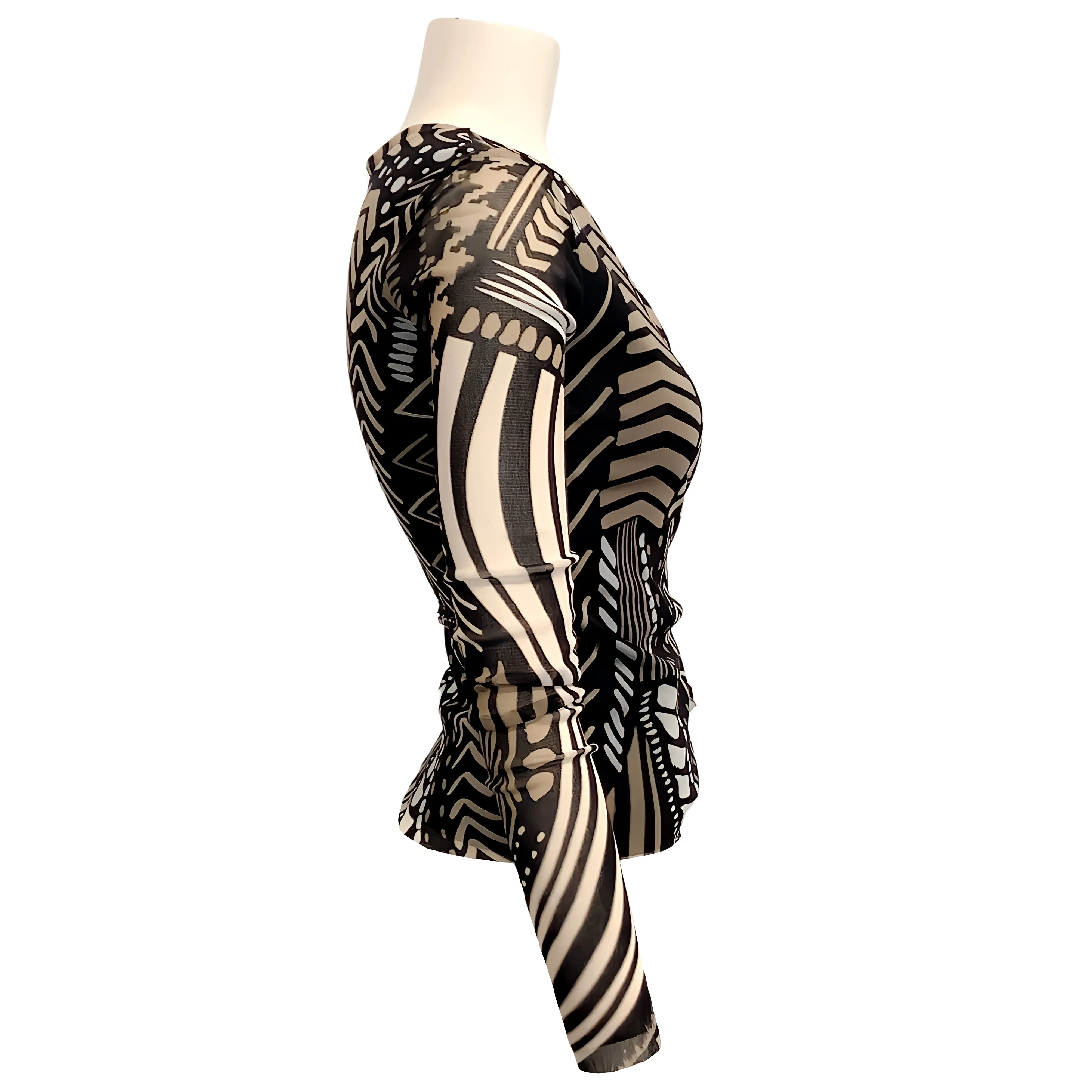 Fuzzi Black / Tan Print Long Sleeved Wrap Top