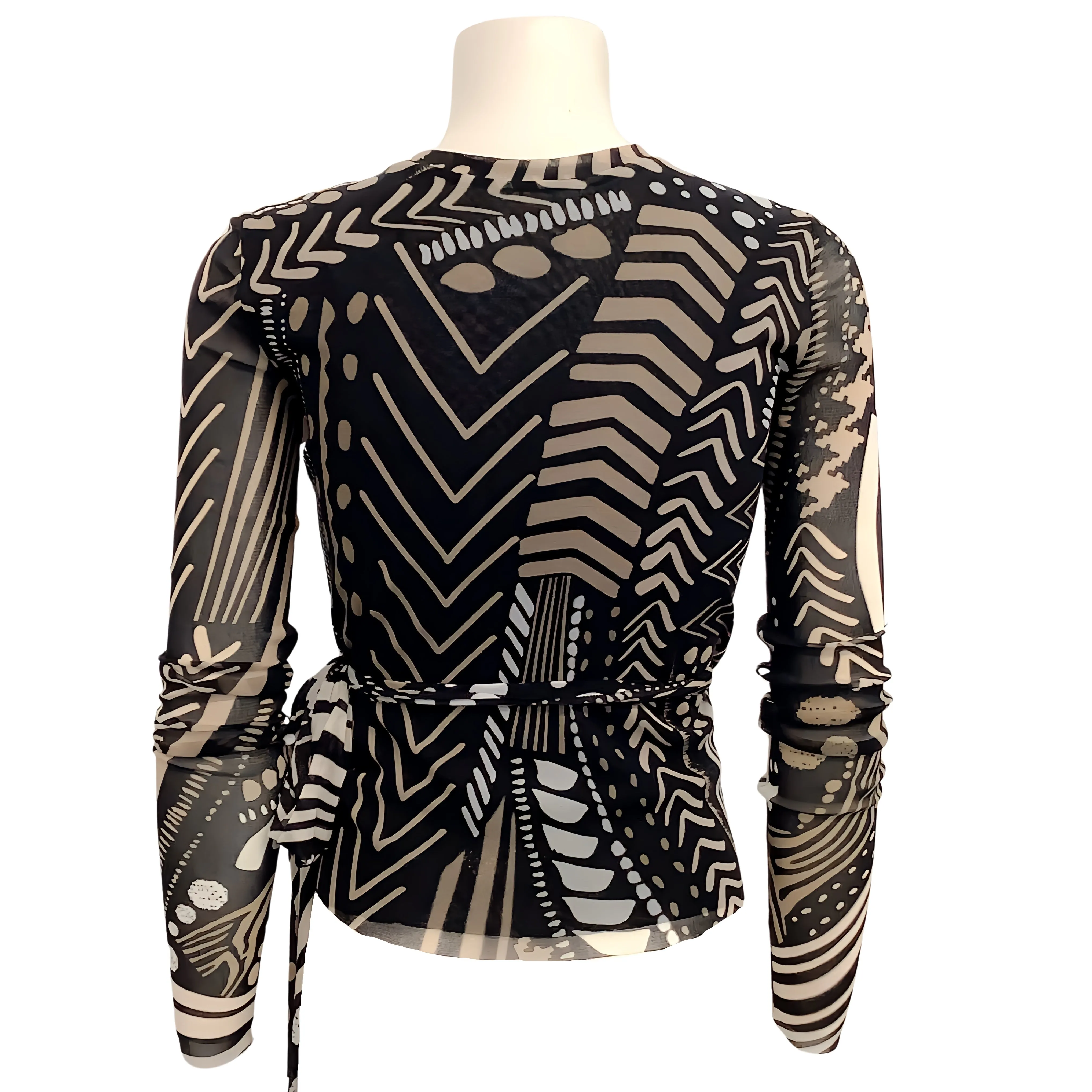 Fuzzi Black / Tan Print Long Sleeved Wrap Top