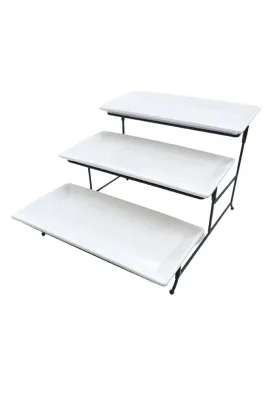 Gracious Dining by Gibson 3-tiered 4 Piece Stoneware Serving Tray Set with Metal Stand