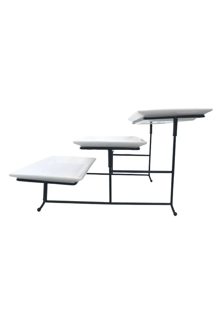 Gracious Dining by Gibson 3-tiered 4 Piece Stoneware Serving Tray Set with Metal Stand