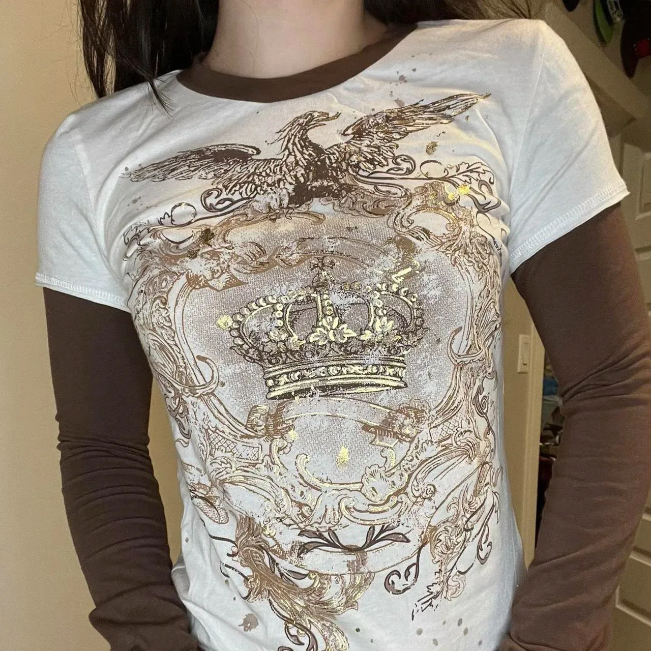 Graphic Printed Vintage Crew Neck Long Sleeve Tops Spring Fall Slim Fit Y2K T-shirts