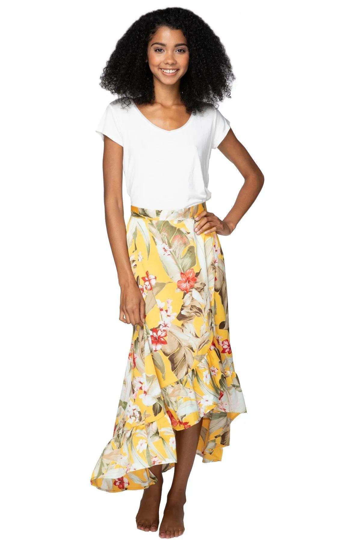 High Low Wrap Skirt in Golden Hour Floral Print