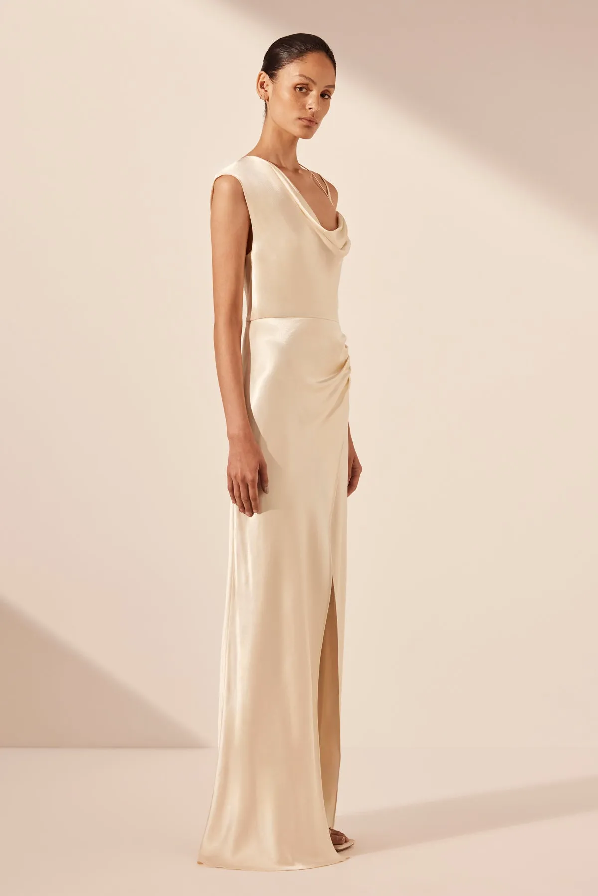 LA LUNE DRAPED MAXI DRESS - CREAM