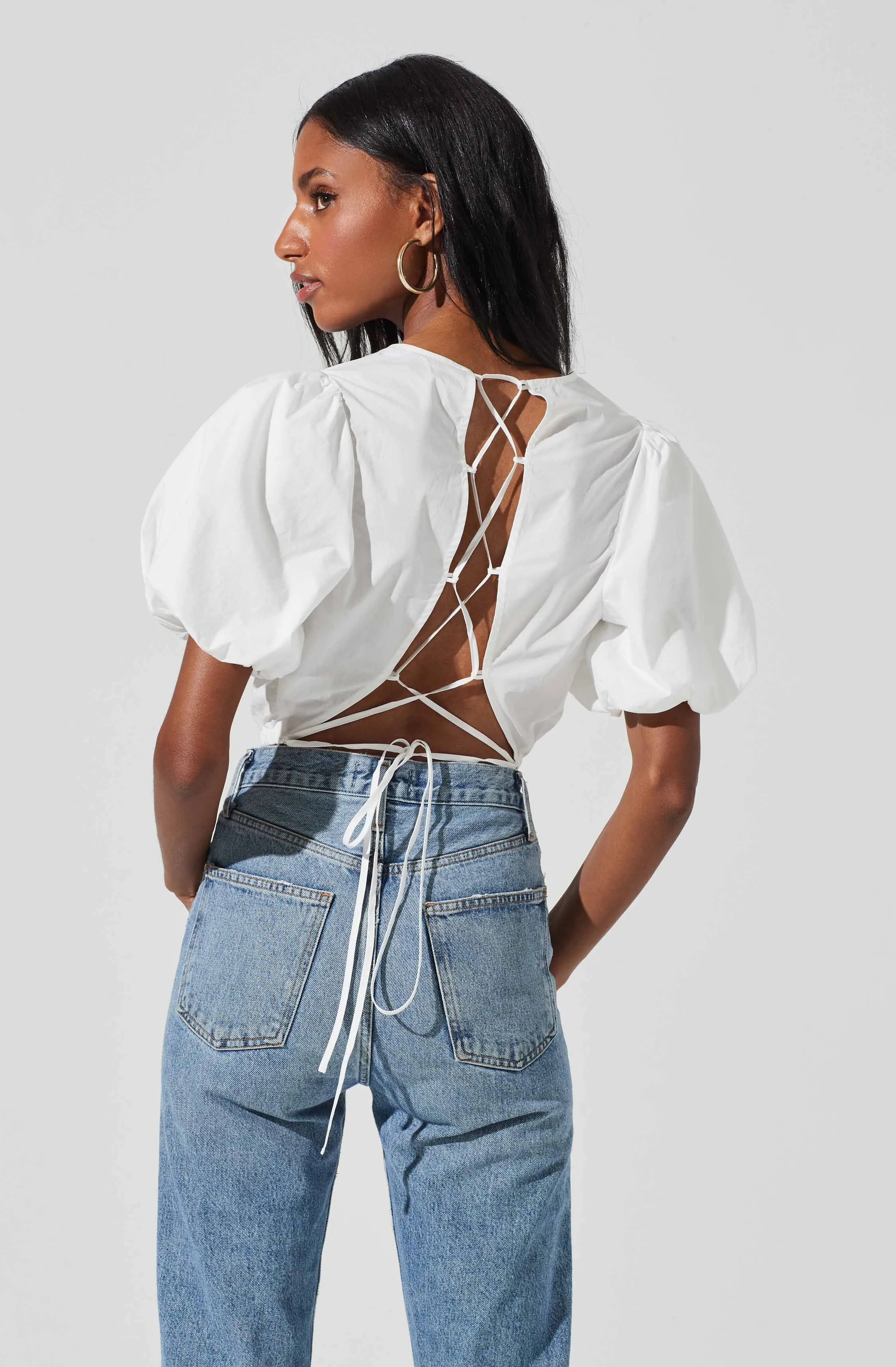 Lace Up Poplin Top