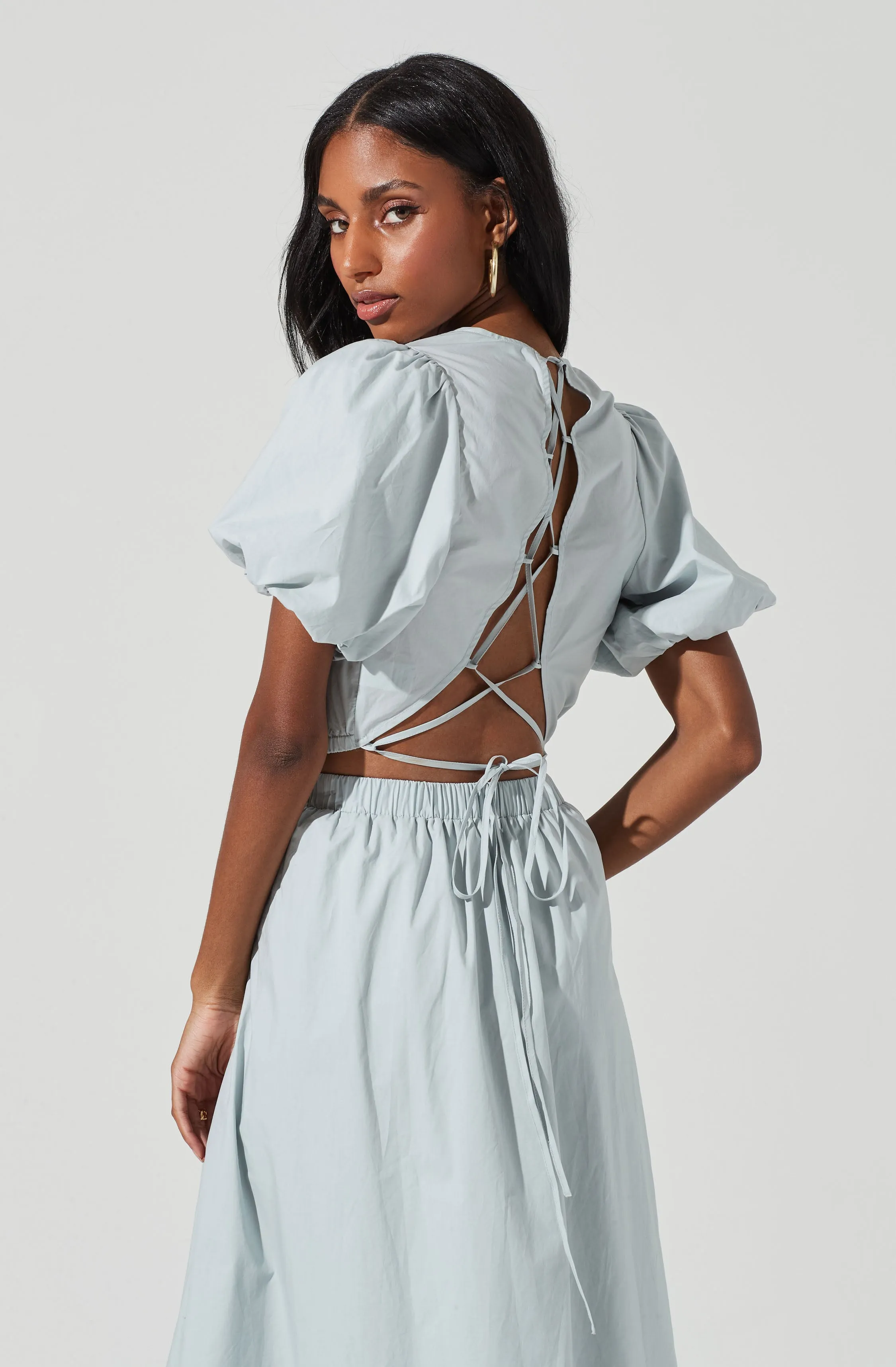 Lace Up Poplin Top