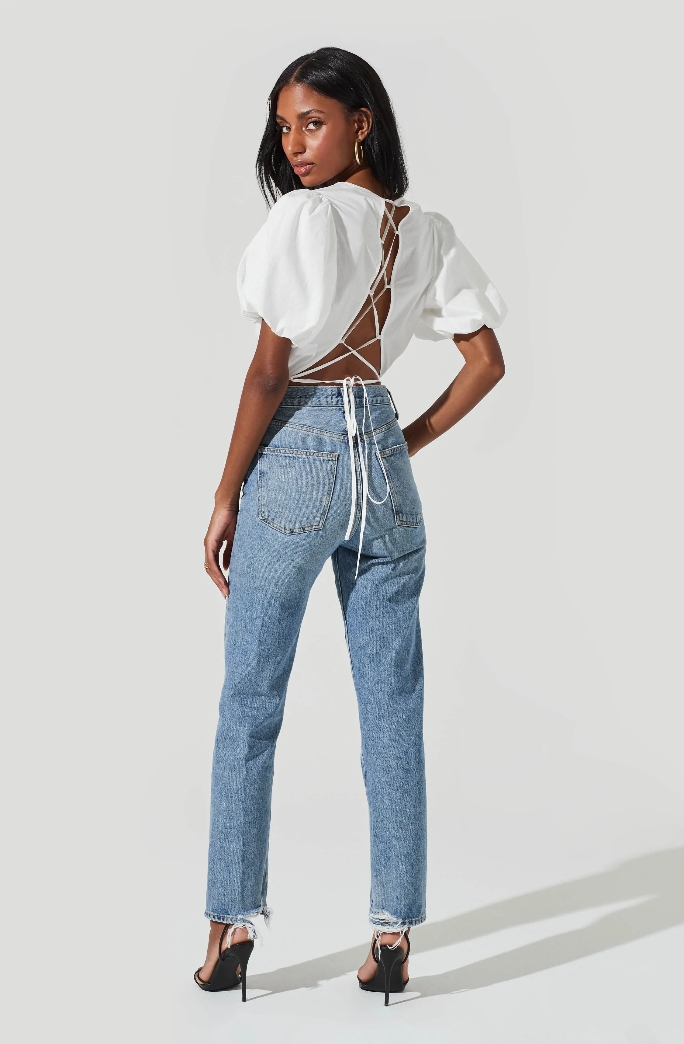 Lace Up Poplin Top