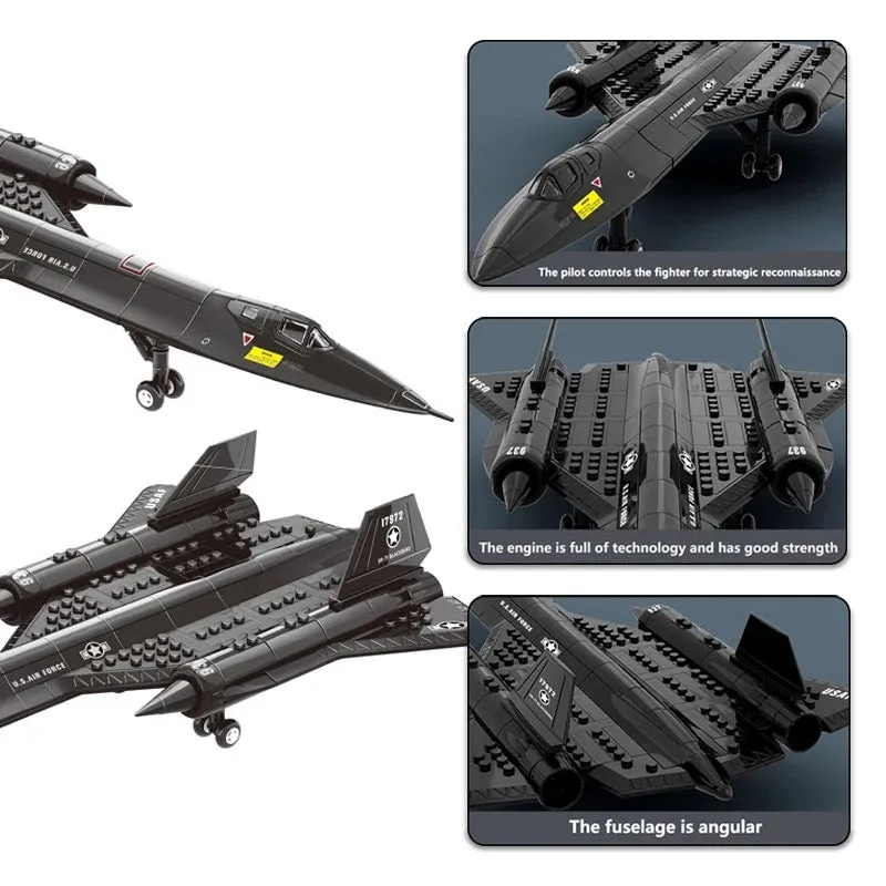Military Series SR-71 Reconnaissance Aircraft Jet Blackbird Air Force Building Block Set (183 Pieces) -Building and Military Toys