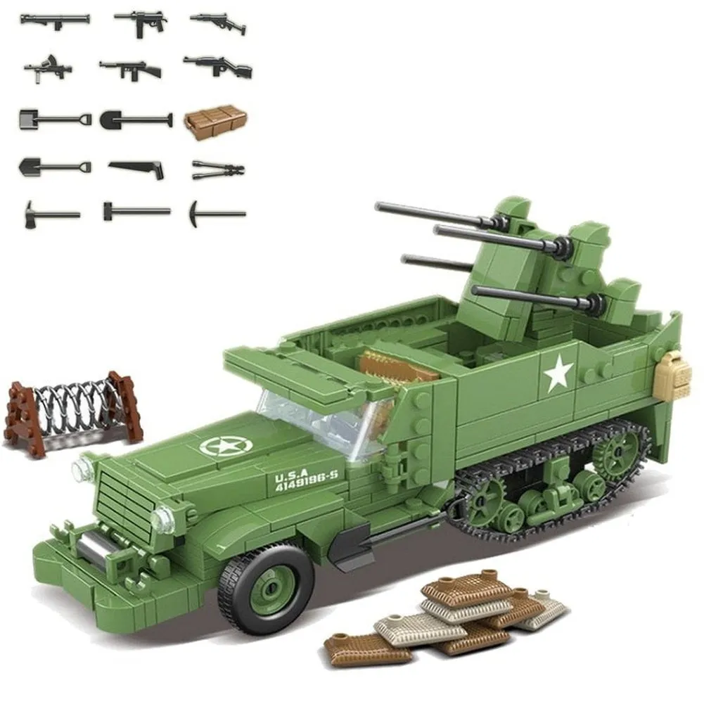 MOC  Compatible  Soldier WW2 Heavy Armored Vehicle Type 92 Track Battle Tank Army Weapon Building Blocks Kit Bricks Classic Model Toys Boy