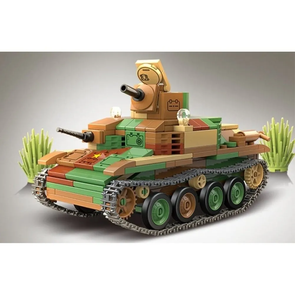 MOC  Compatible  Soldier WW2 Heavy Armored Vehicle Type 92 Track Battle Tank Army Weapon Building Blocks Kit Bricks Classic Model Toys Boy