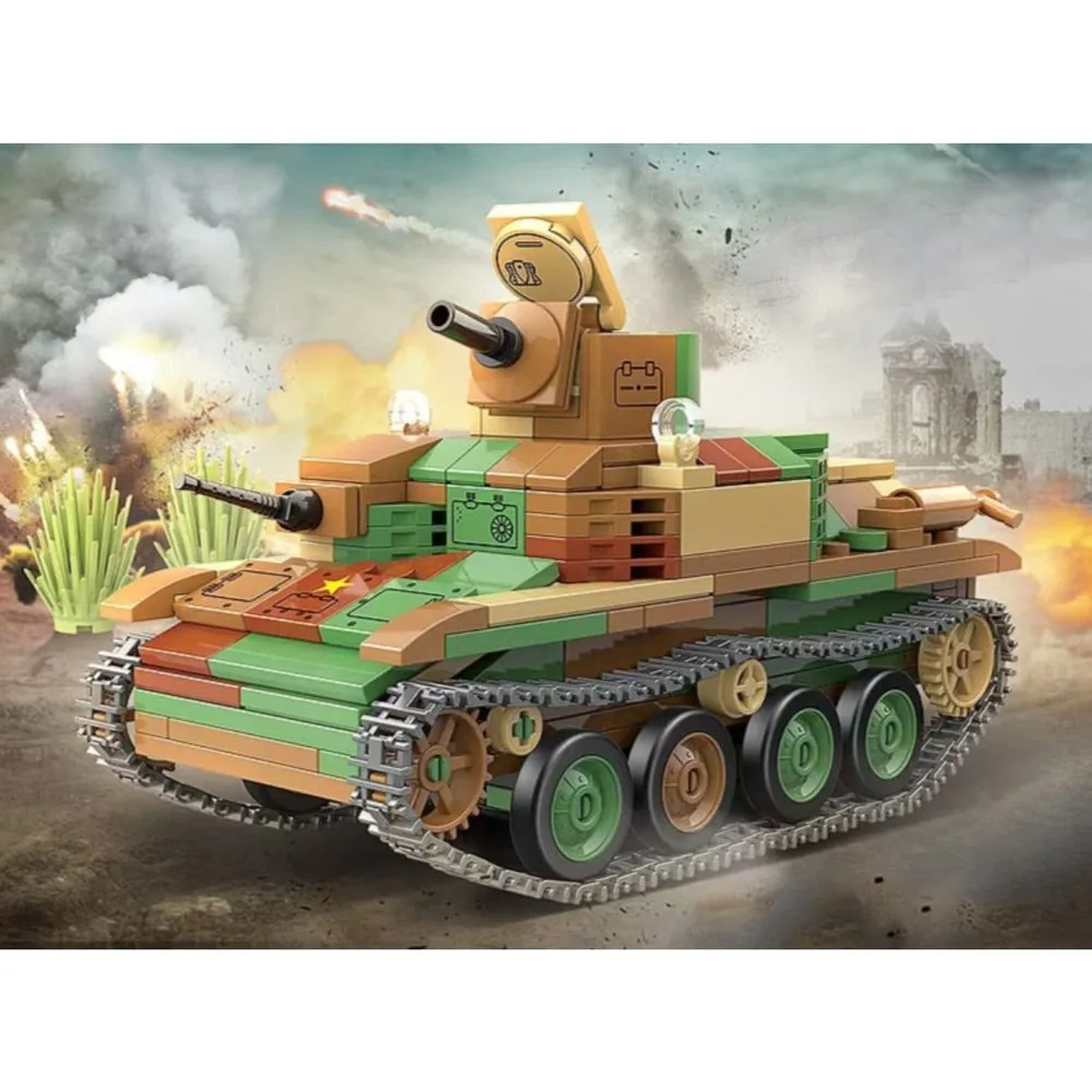 MOC  Compatible  Soldier WW2 Heavy Armored Vehicle Type 92 Track Battle Tank Army Weapon Building Blocks Kit Bricks Classic Model Toys Boy