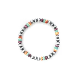 Navajo Pearl Stretch Bracelet - 6mm Disk/Round Combo - Multi