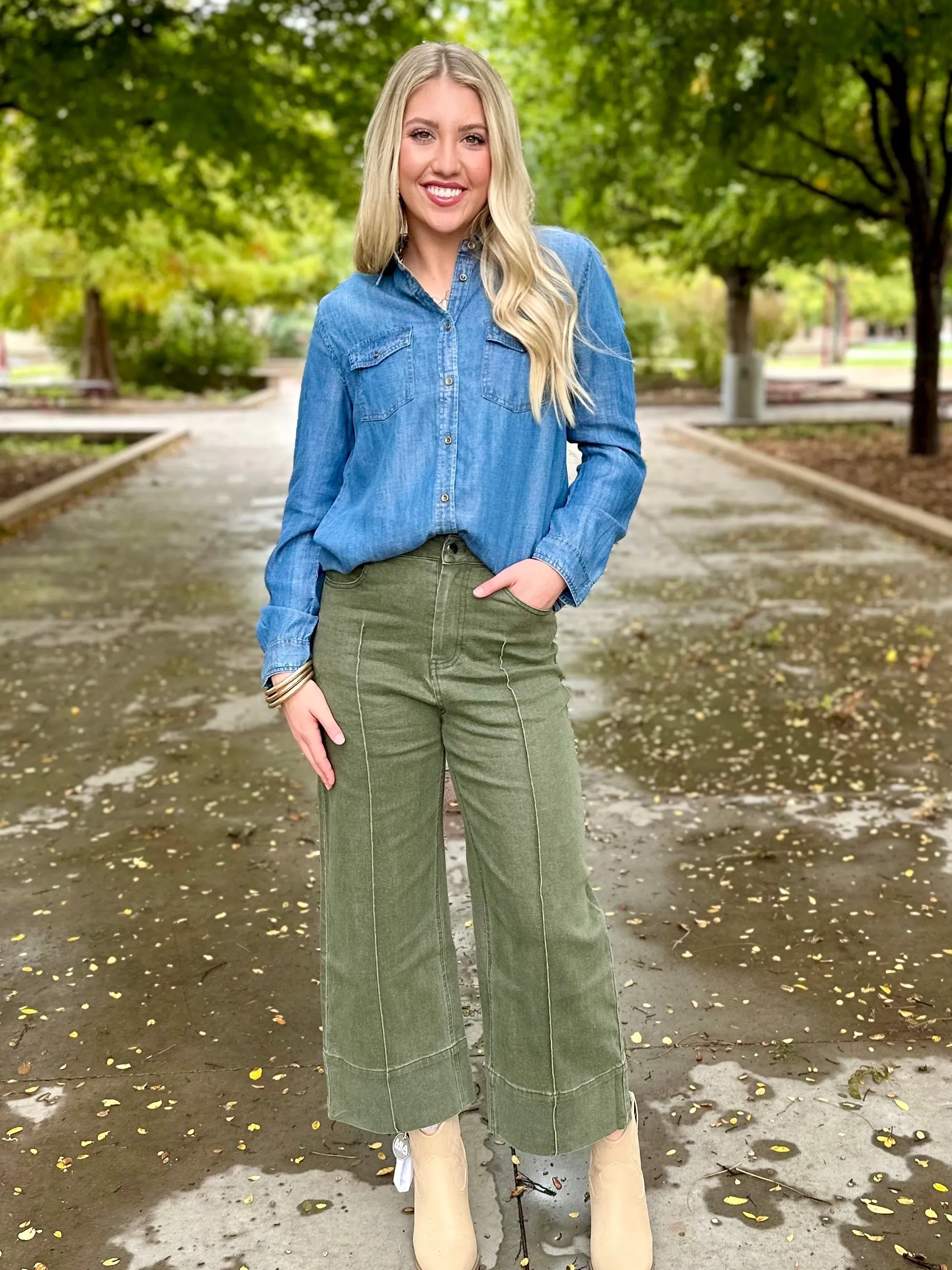 Oak Olive Wide Leg Jeans