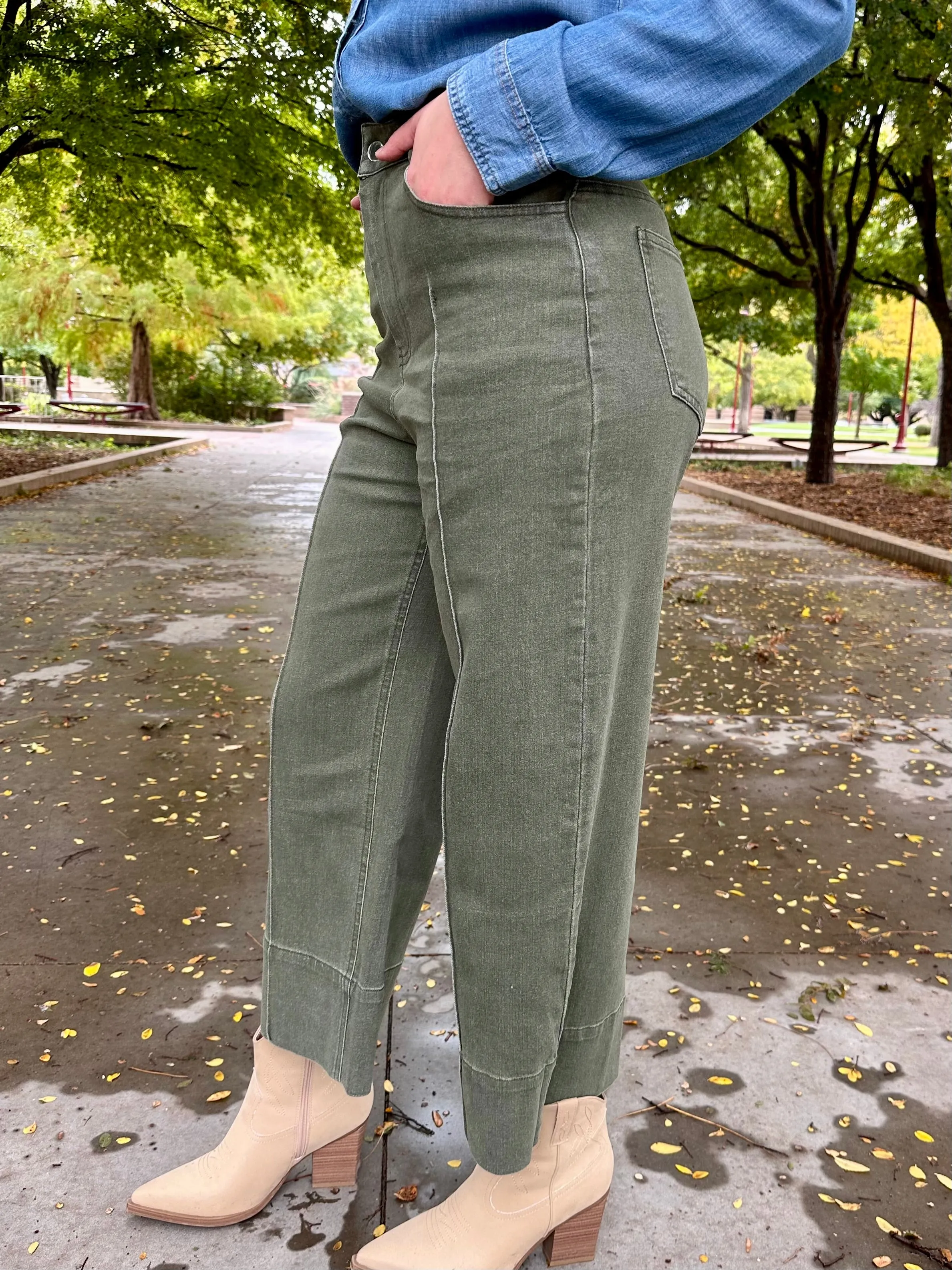 Oak Olive Wide Leg Jeans