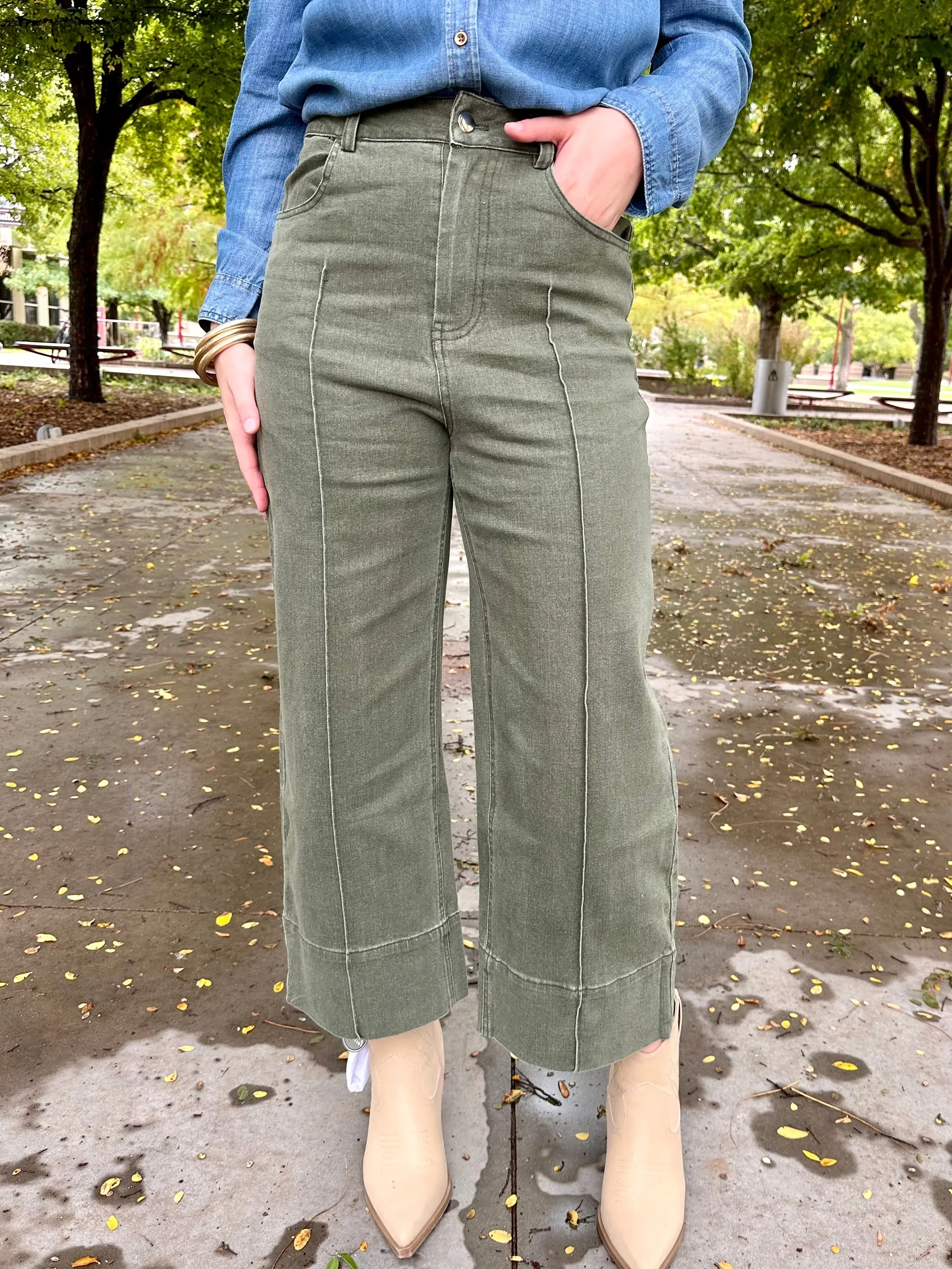 Oak Olive Wide Leg Jeans
