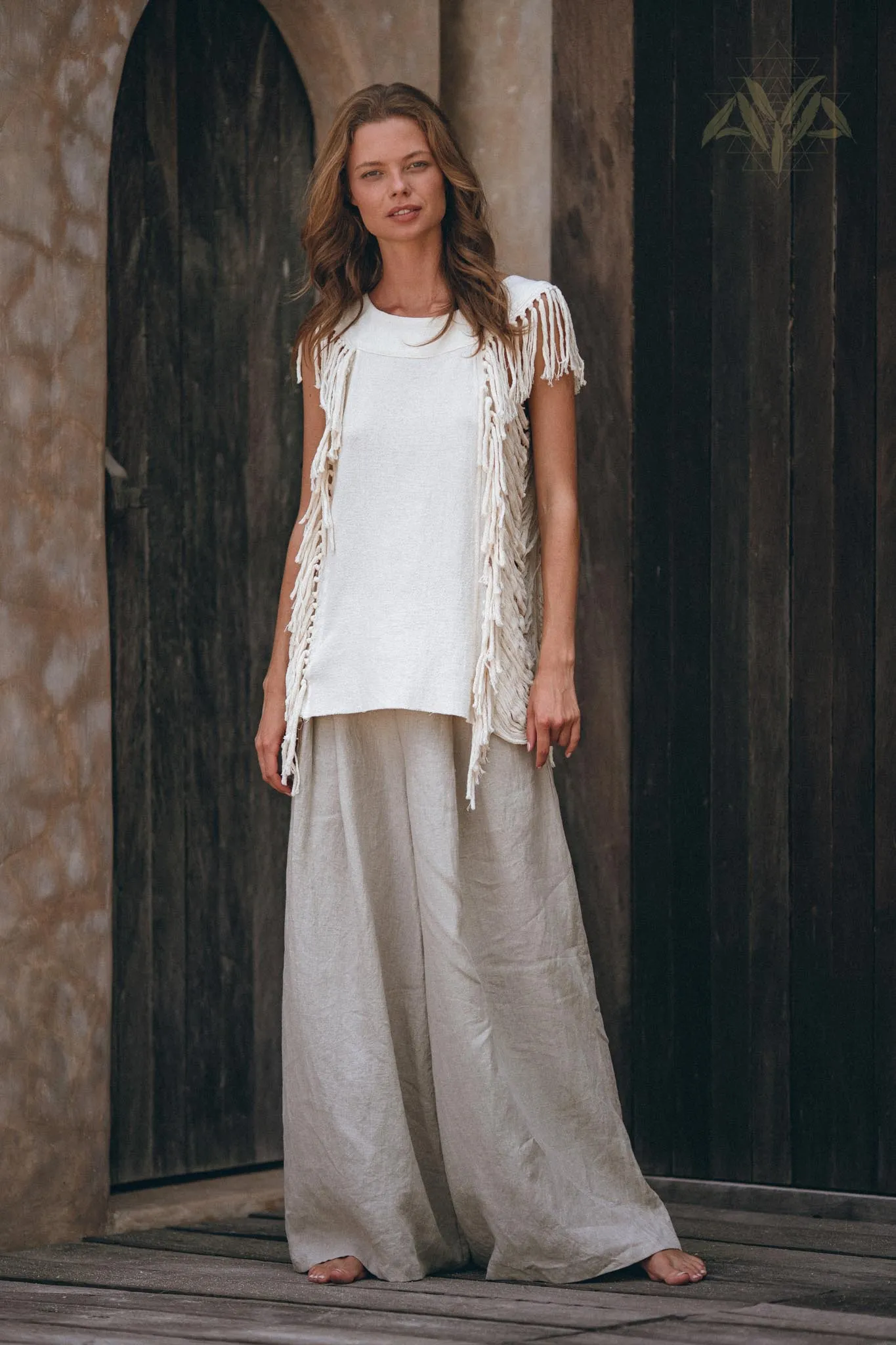 Off-White Bohemian Top with Tassels Sides