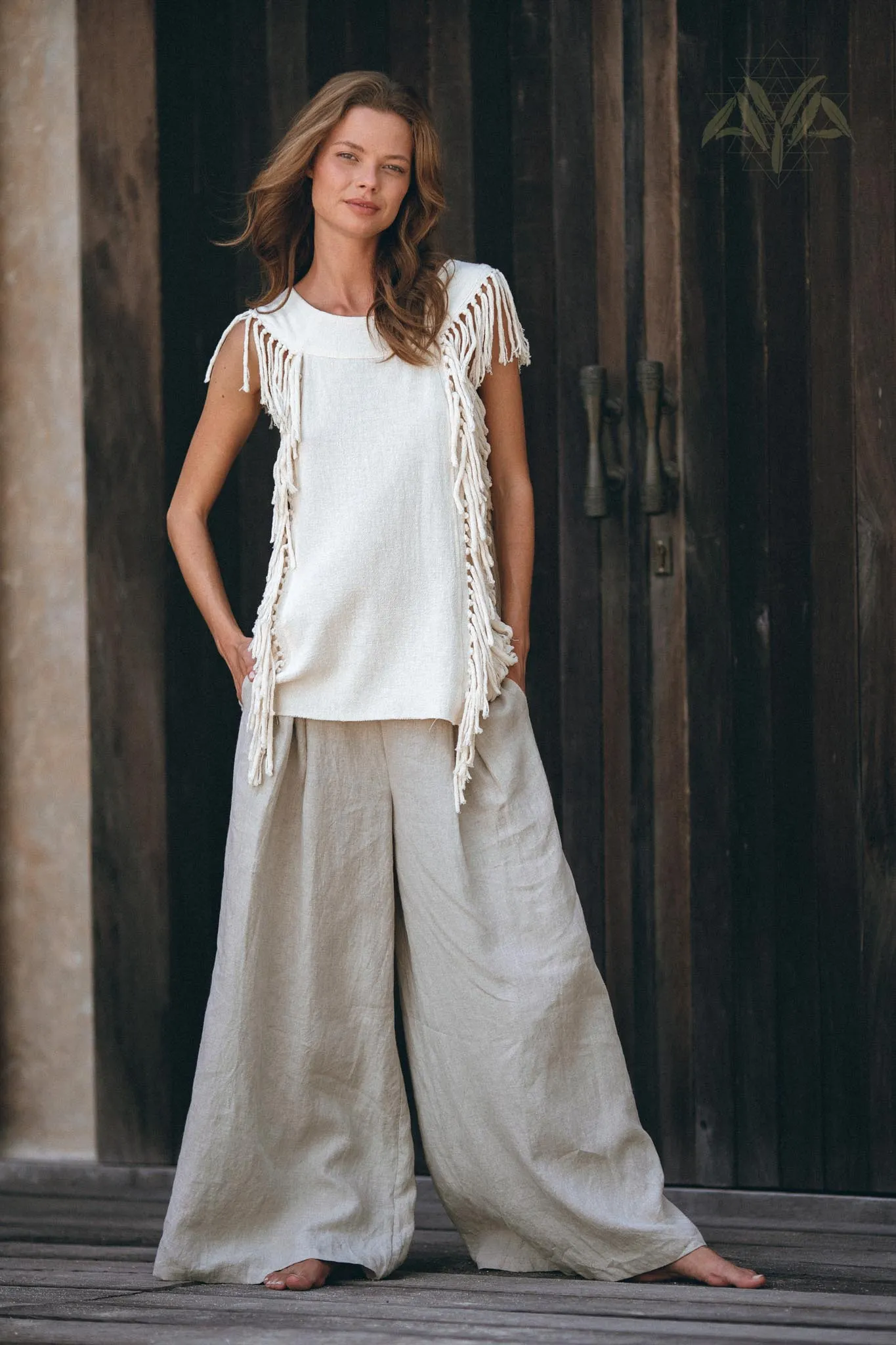 Off-White Bohemian Top with Tassels Sides