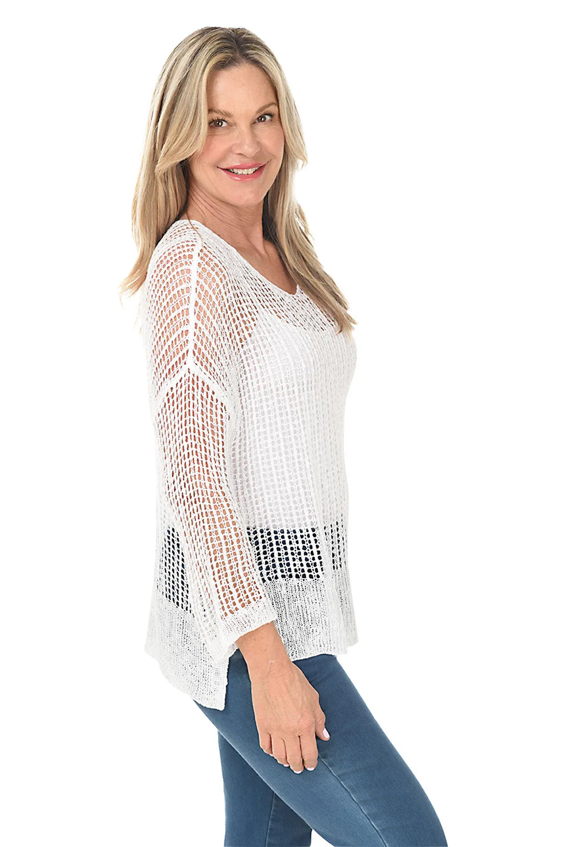 Open Crochet High-Low Sweater