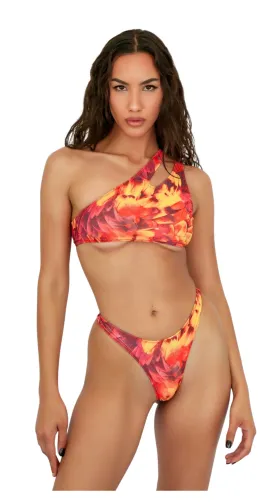 OREYA ONE SHOULDER BIKINI TOP - TANGERINE