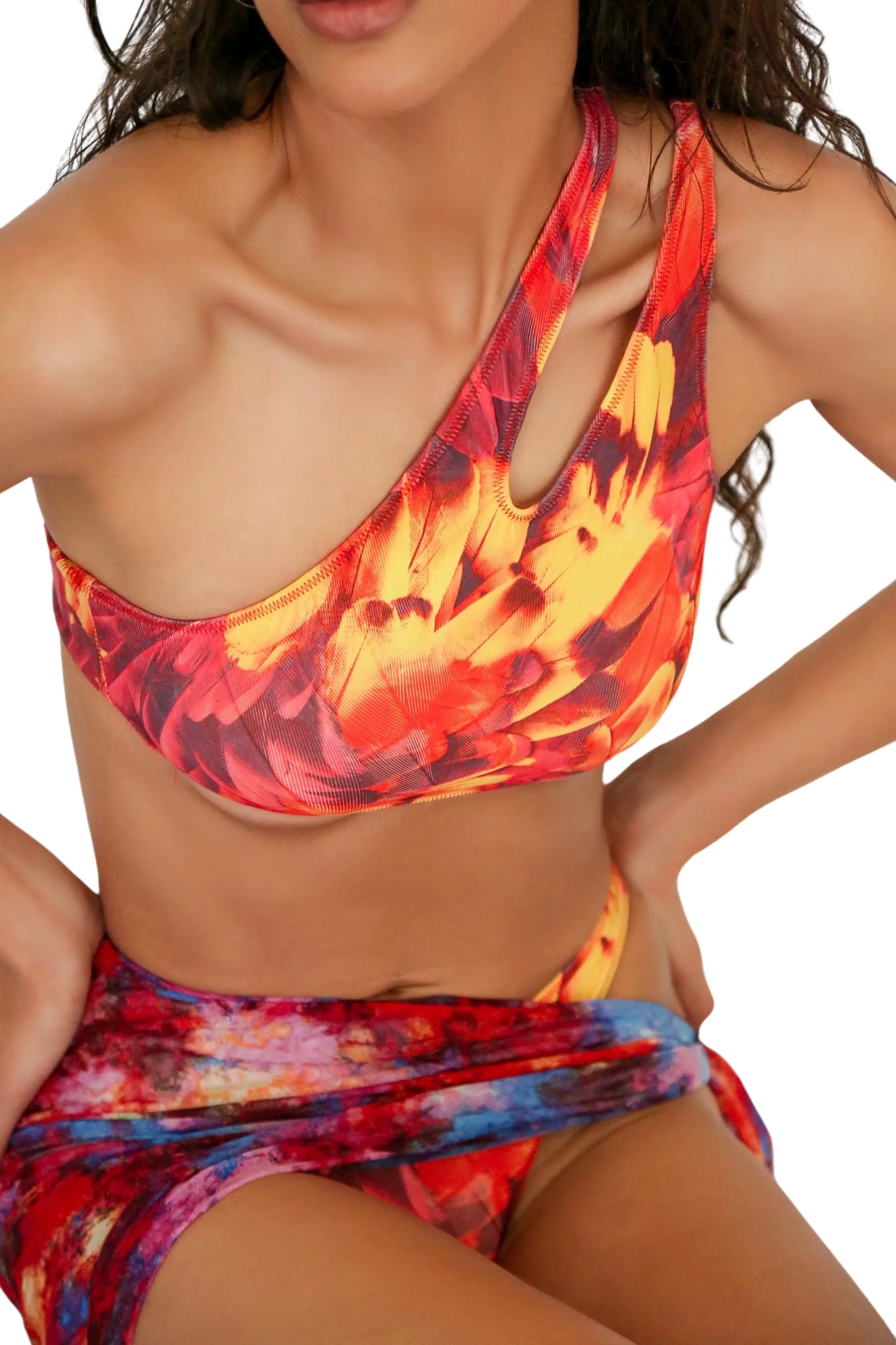 OREYA ONE SHOULDER BIKINI TOP - TANGERINE
