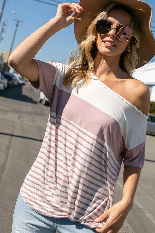 Plus Front Twist Off Shoulder Striped Top