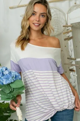 Plus Front Twist Off Shoulder Striped Top