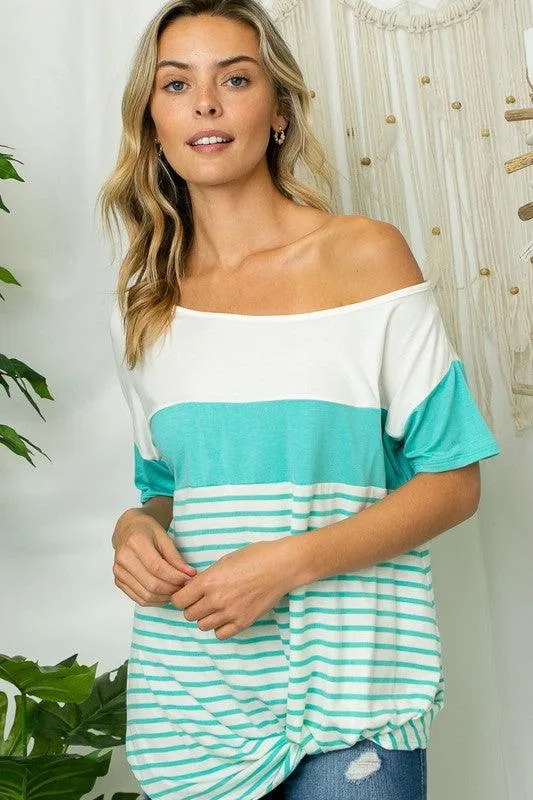 Plus Front Twist Off Shoulder Striped Top