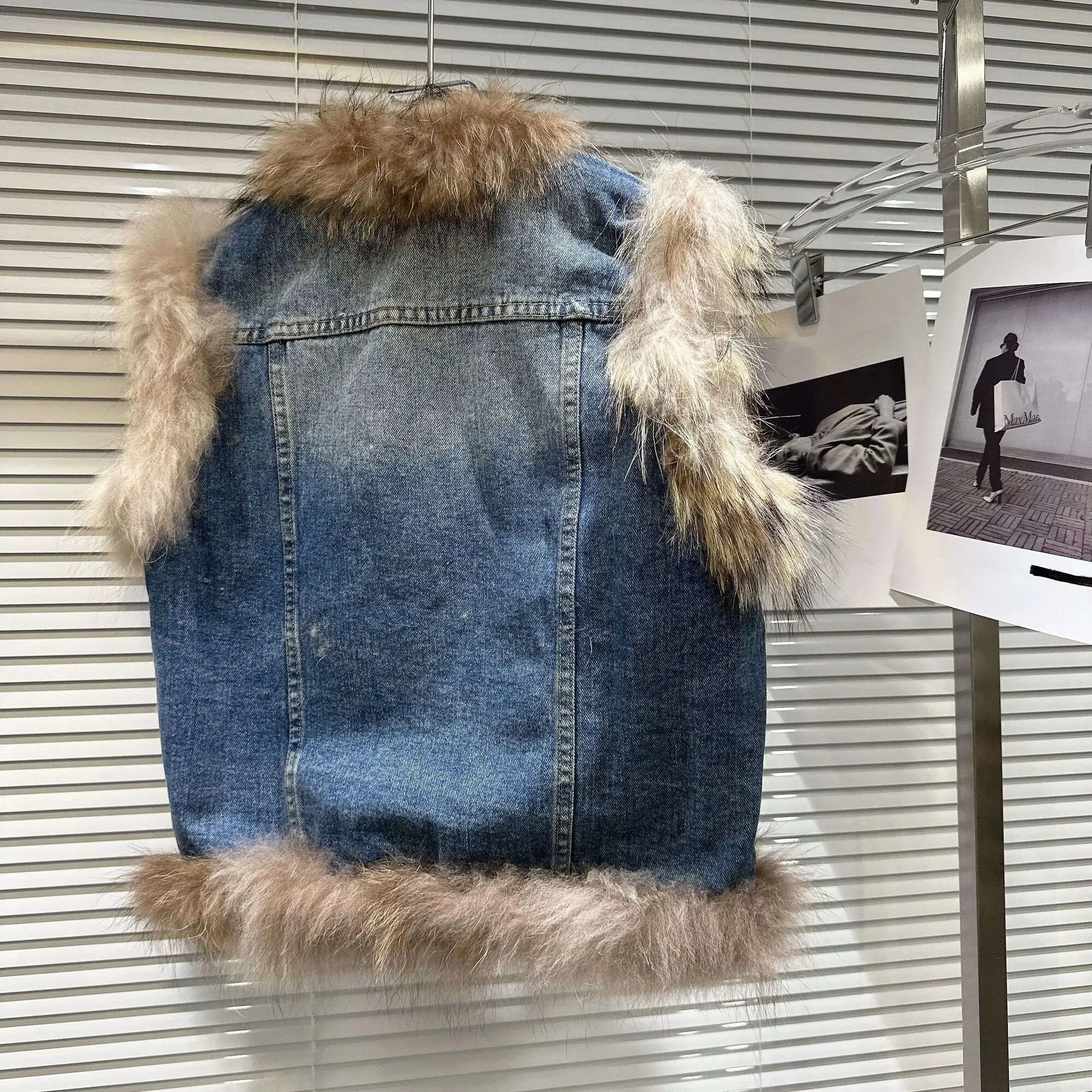 Pre Order:  Faux Fox Fur Denim Vest