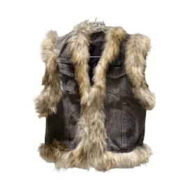 Pre Order:  Faux Fox Fur Denim Vest