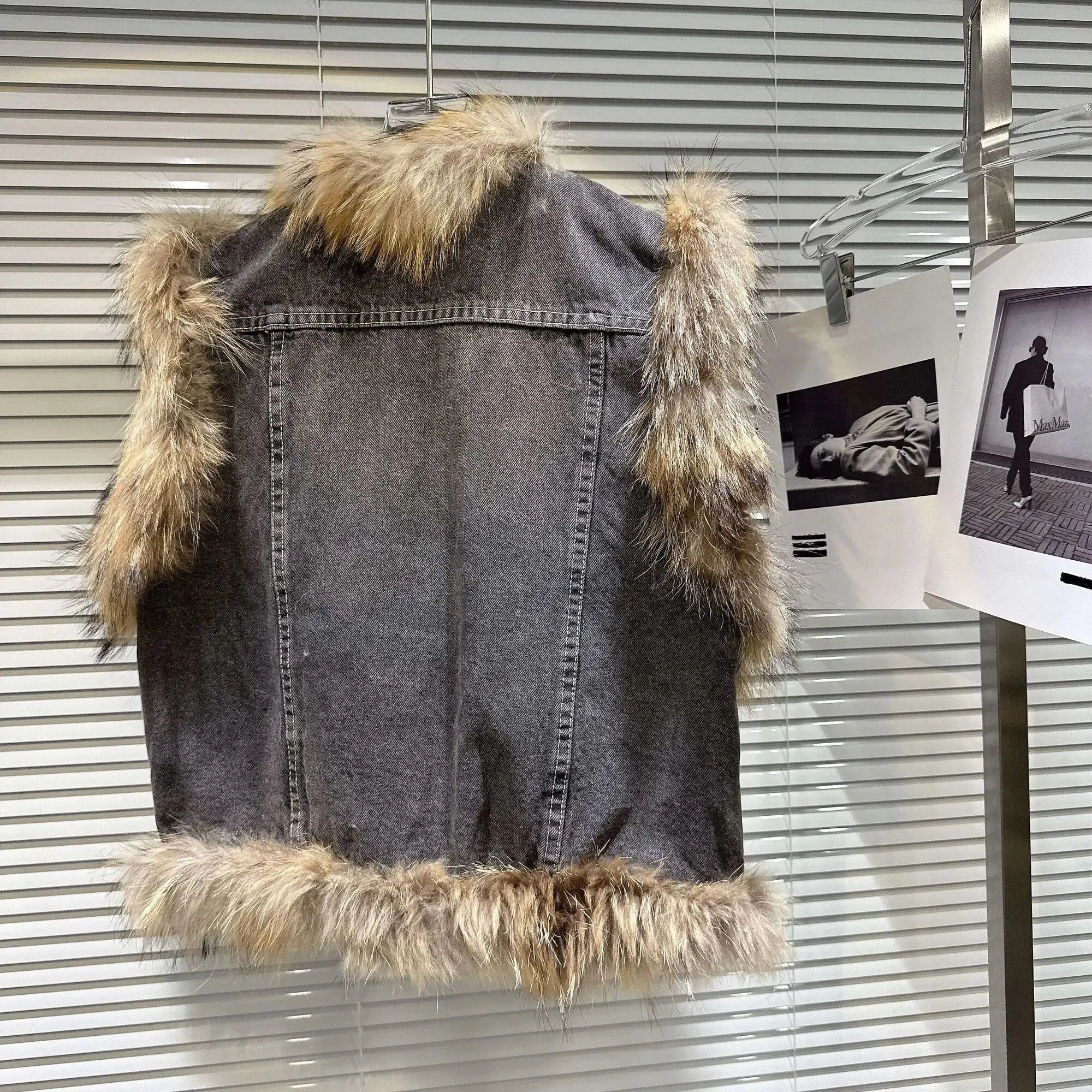 Pre Order:  Faux Fox Fur Denim Vest