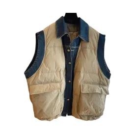 Pre Order:  Quilted Button-Down Denim Spliced Vest