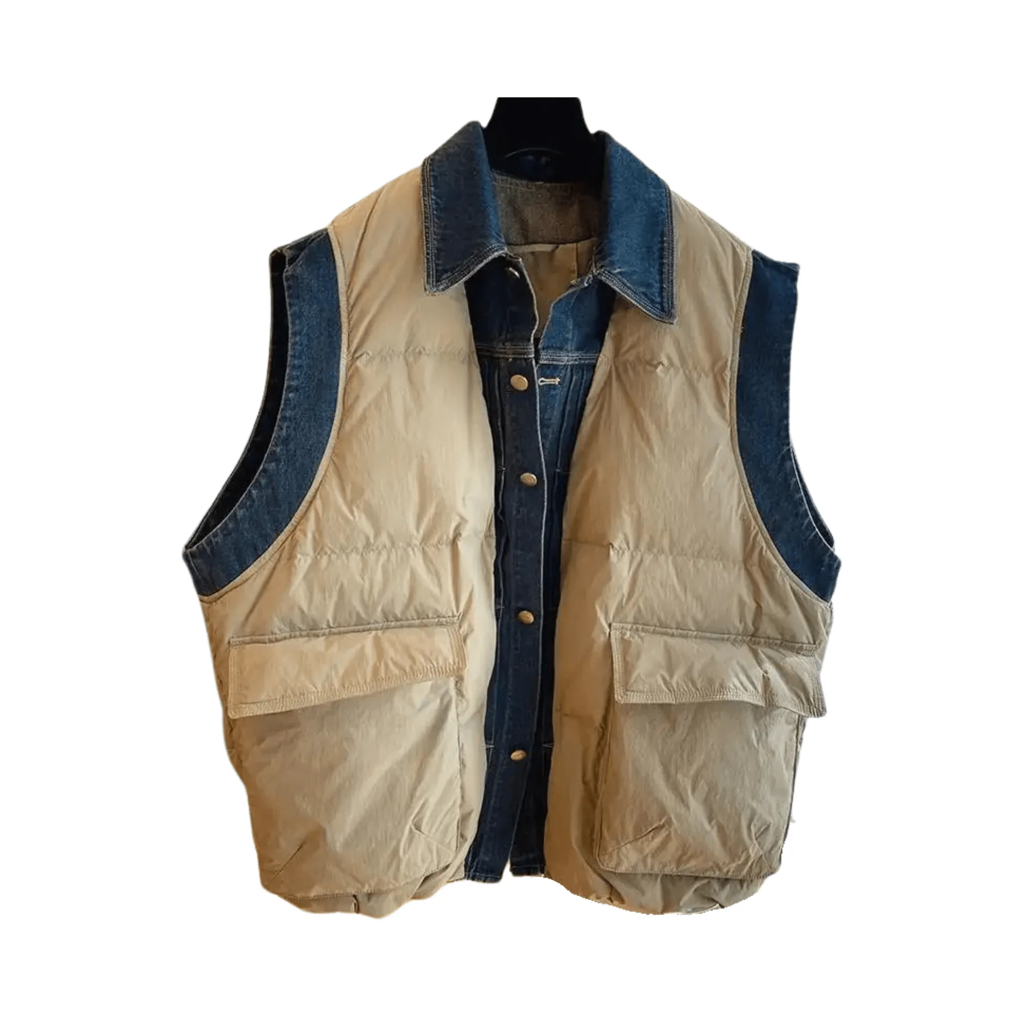 Pre Order:  Quilted Button-Down Denim Spliced Vest