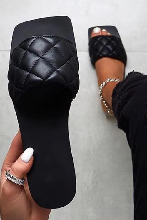 Quilted Square Toe Flat Slipper